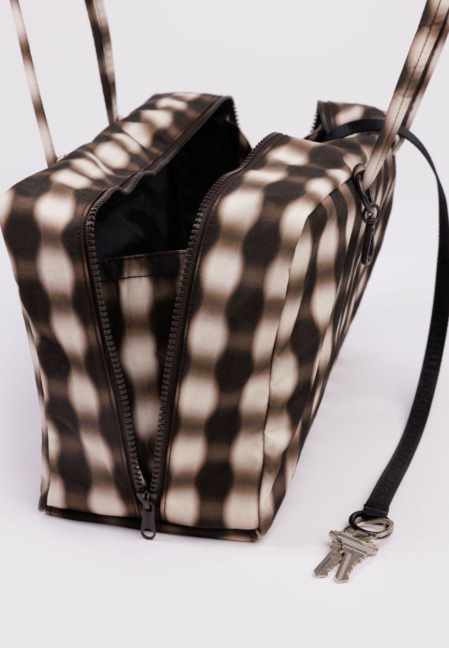 Baggu Medium Nylon Bowler Bag Blurred Gingham Brown