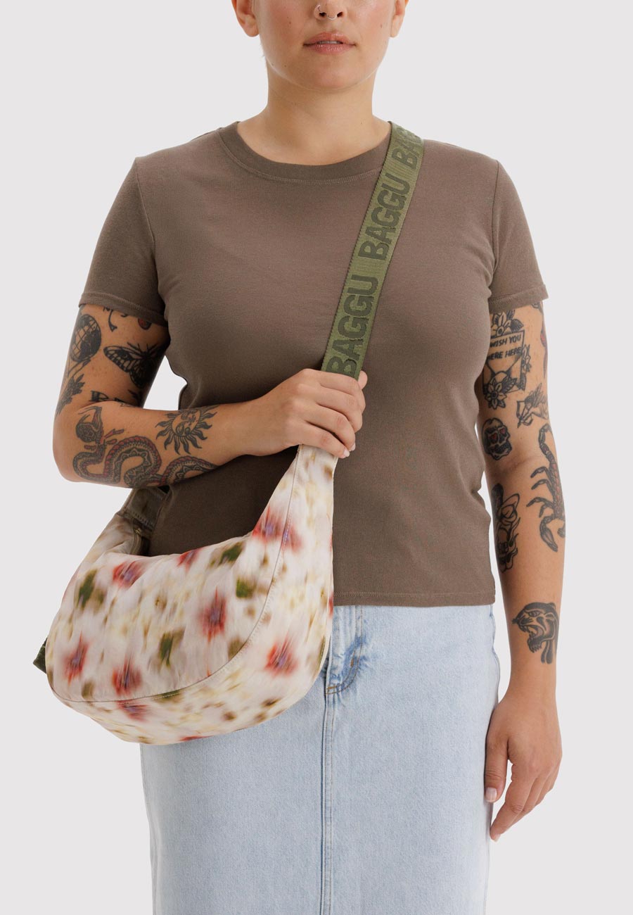 Baggu Medium Nylon Crescent Bag Abstract Floral