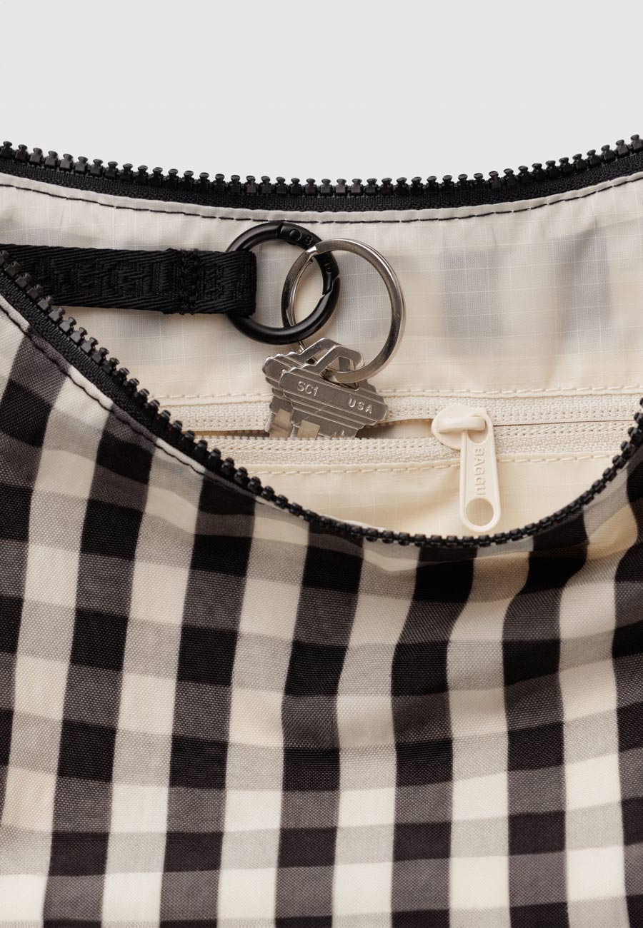 Baggu Medium Nylon Crescent Bag Black and Cream Gingham