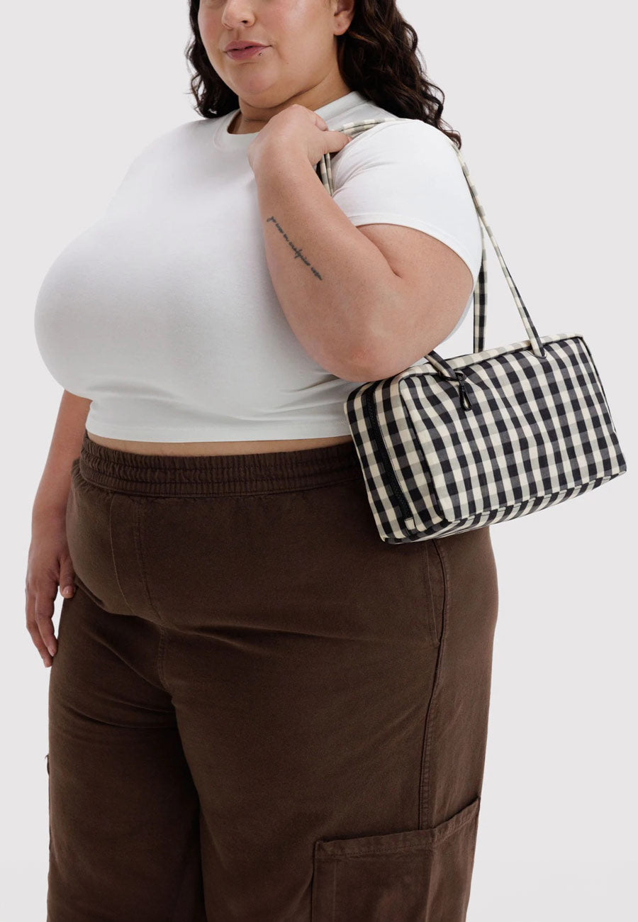 Baggu Nylon Bowler Bag Black and Cream Gingham