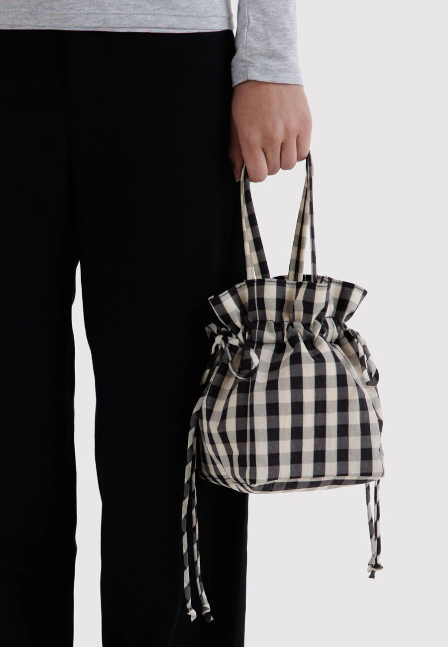 Baggu Nylon Drawstring Black and Cream Gingham