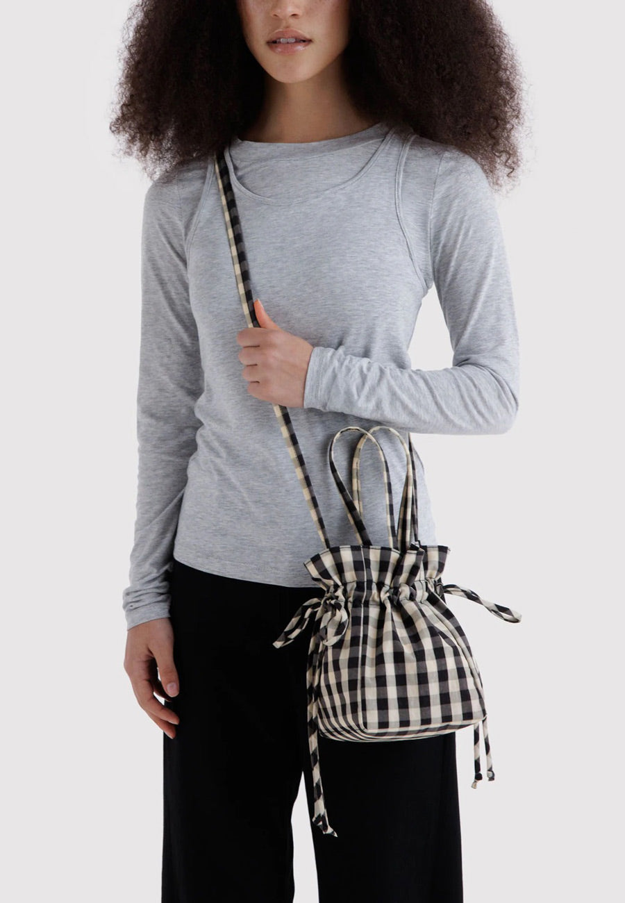 Baggu Nylon Drawstring Black and Cream Gingham