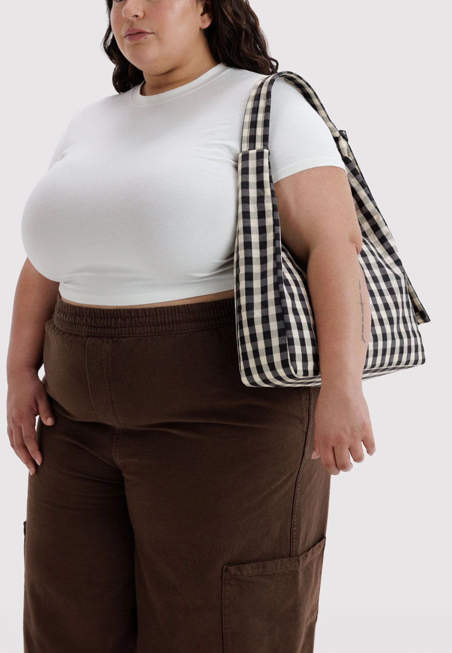Baggu Nylon Shoulder Bag Black and Cream Gingham