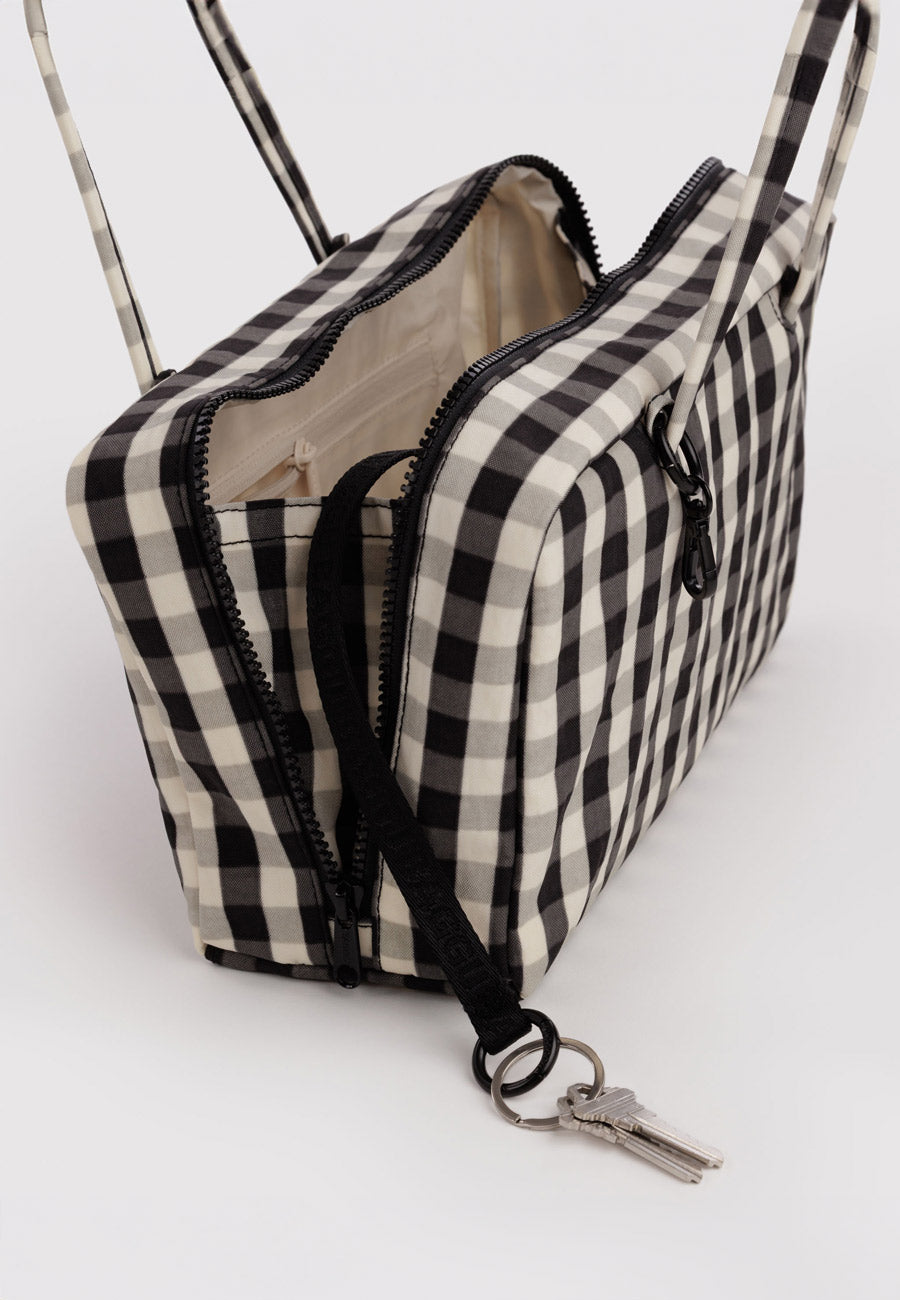 Baggu Nylon Bowler Bag Black and Cream Gingham