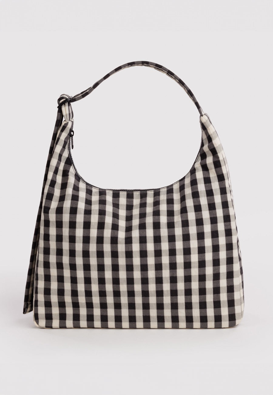 Baggu Nylon Shoulder Bag Black and Cream Gingham