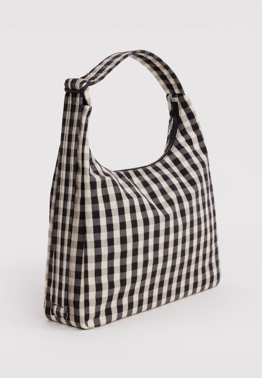 Baggu Nylon Shoulder Bag Black and Cream Gingham