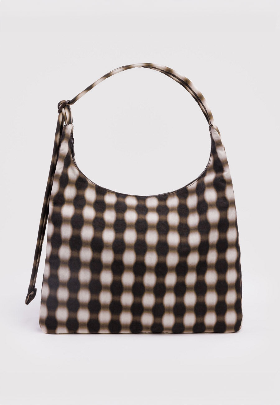 Baggu Nylon Shoulder Bag Blurred Gingham Brown