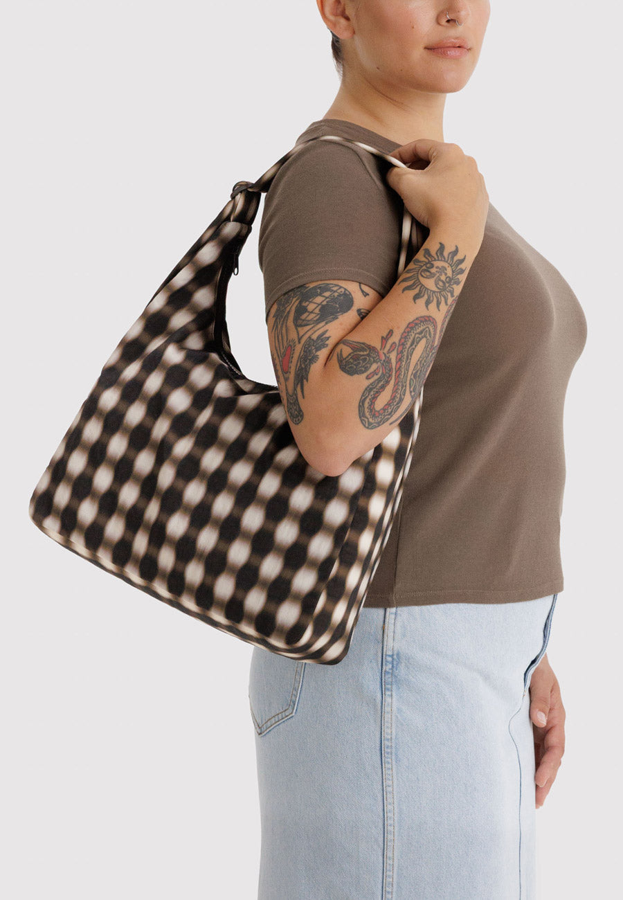 Baggu Nylon Shoulder Bag Blurred Gingham Brown
