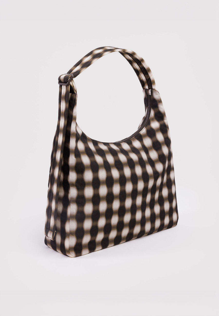 Baggu Nylon Shoulder Bag Blurred Gingham Brown