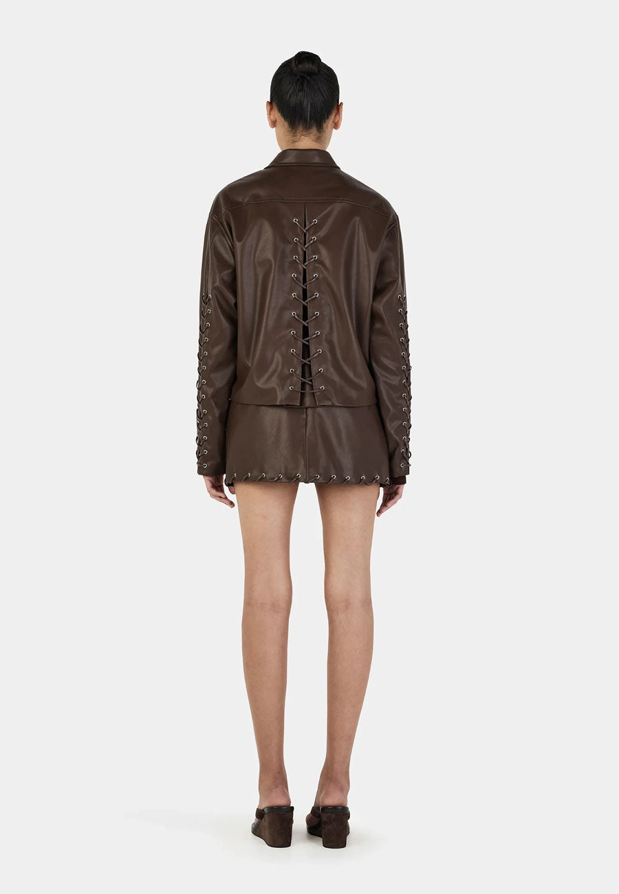 Ownley Giselle Lace Up Jacket Chocolate