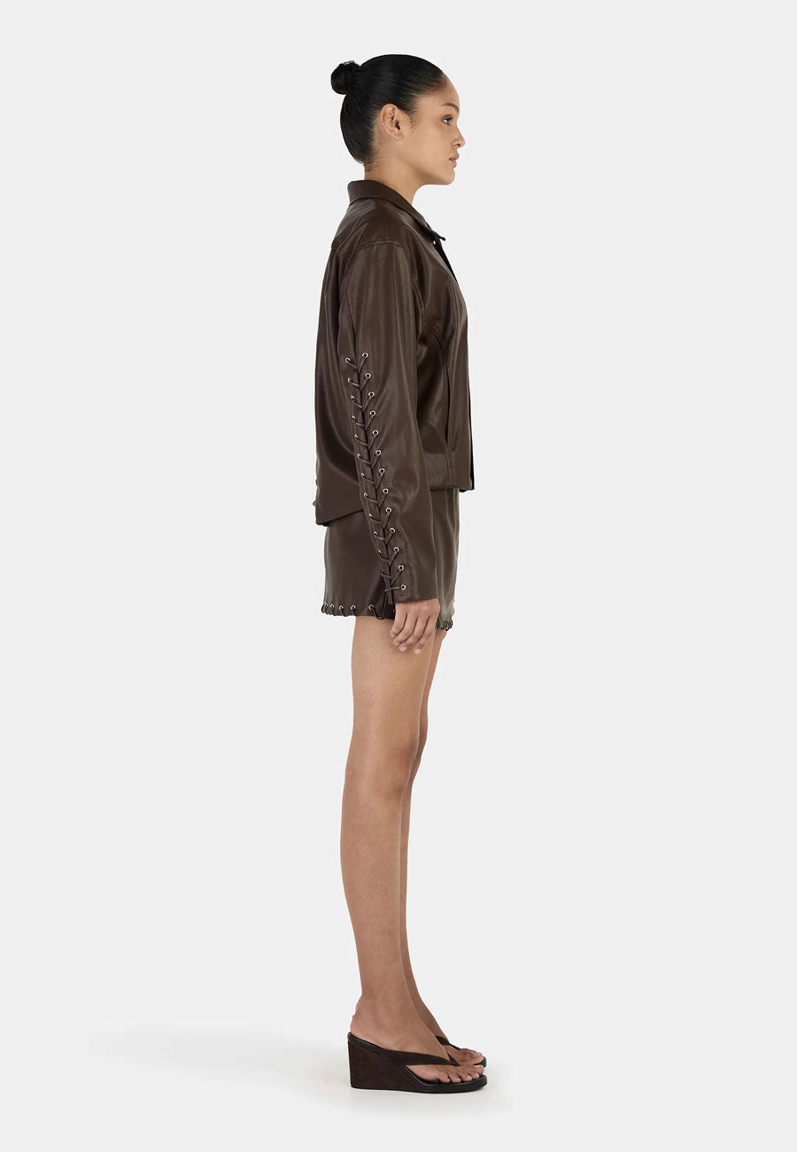 Ownley Giselle Lace Up Jacket Chocolate
