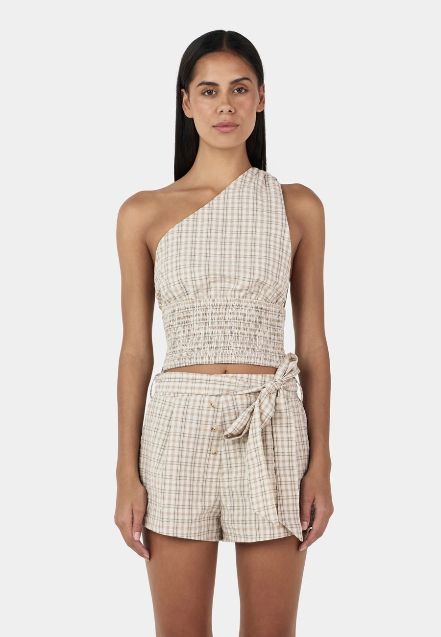 Ownley Sammy Asym Top Beige Tartan