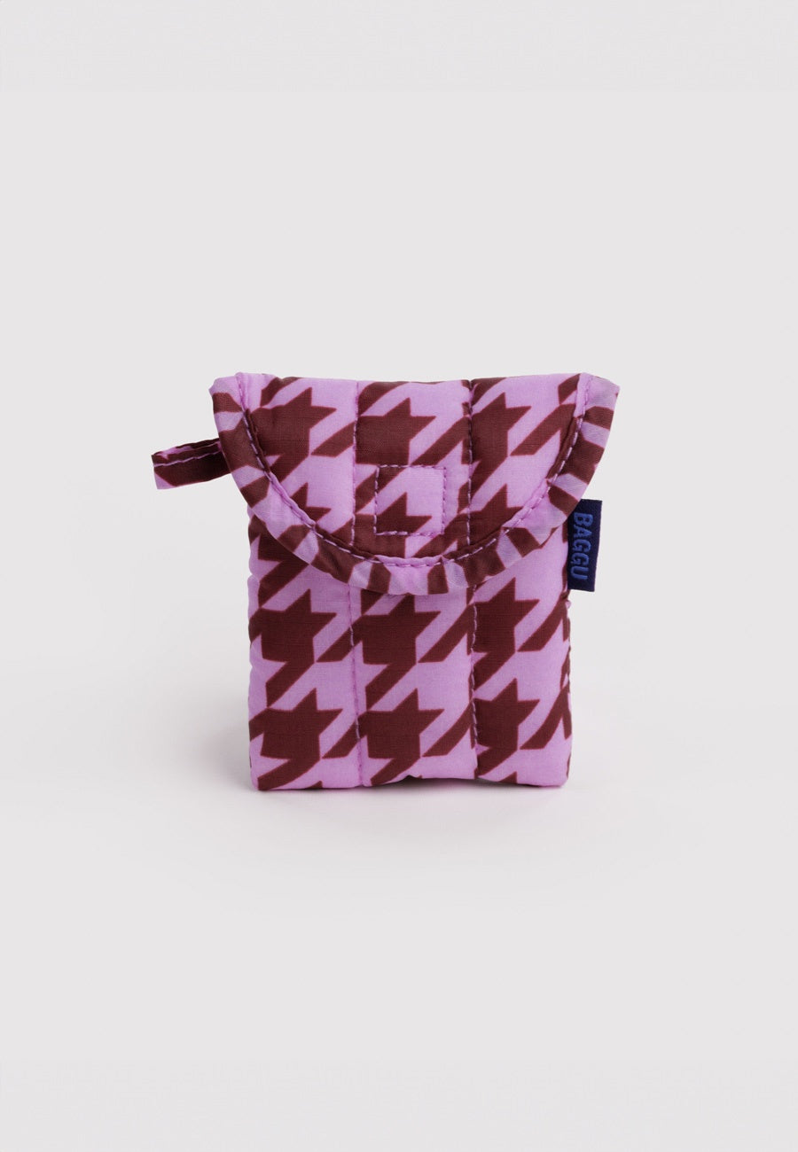 Baggu Puffy Earbuds Case Pink Houndstooth