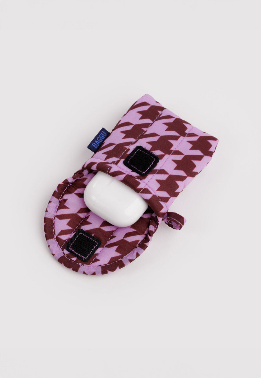 Baggu Puffy Earbuds Case Pink Houndstooth