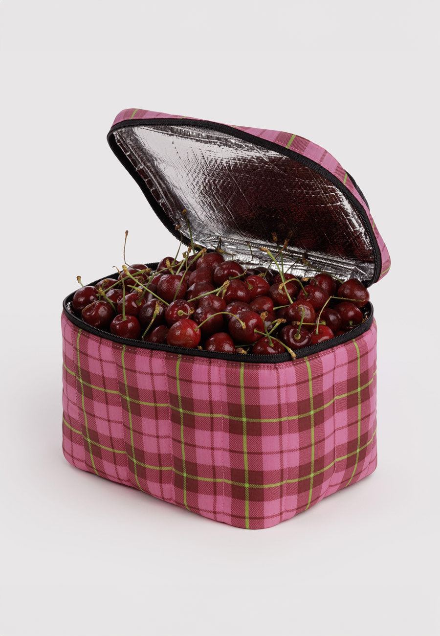Baggu Puffy Lunch Bag Azalea Pink Tartan