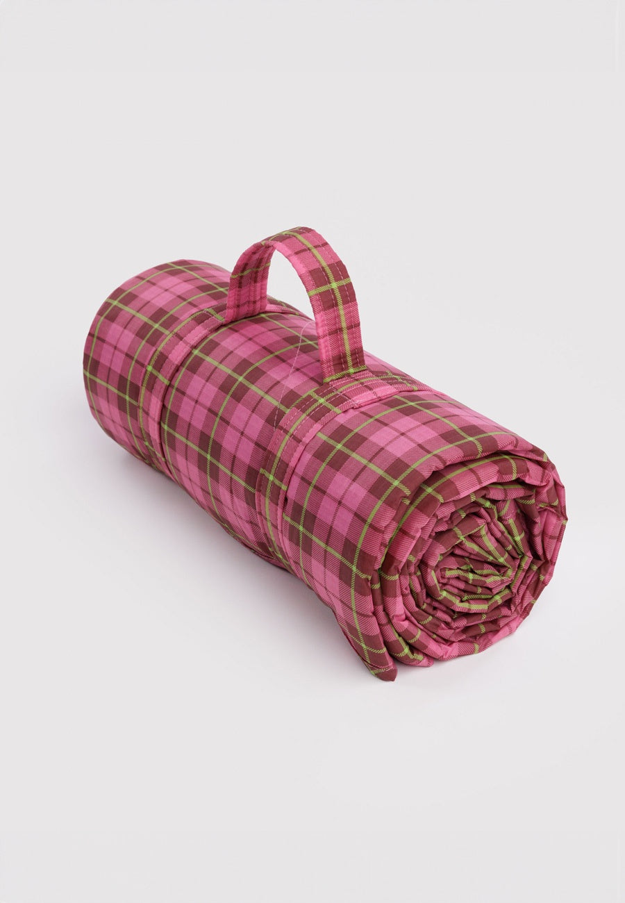 Baggu Puffy Picnic Blanket Azalea Pink Tartan