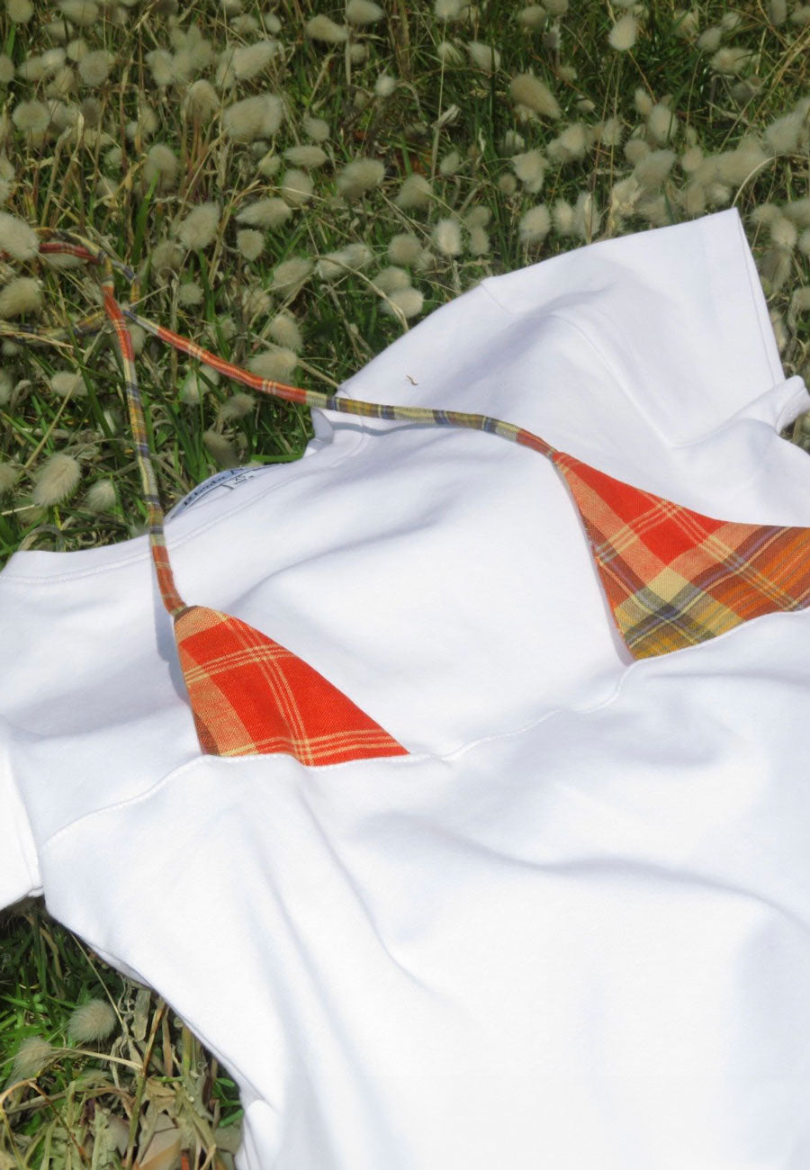 Rhoda Nunn Off-Cut Tee White Orange Check