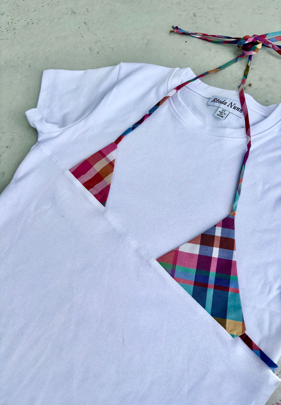 Rhoda Nunn Off-Cut Tee White Pink Madras