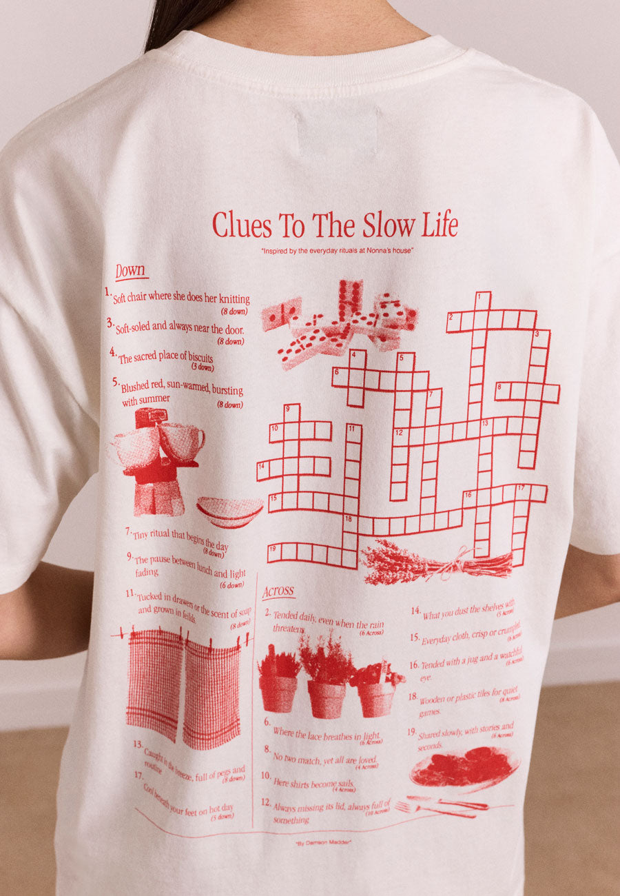 Damson Madder Slow Life Crossword Graphic Tee Ecru