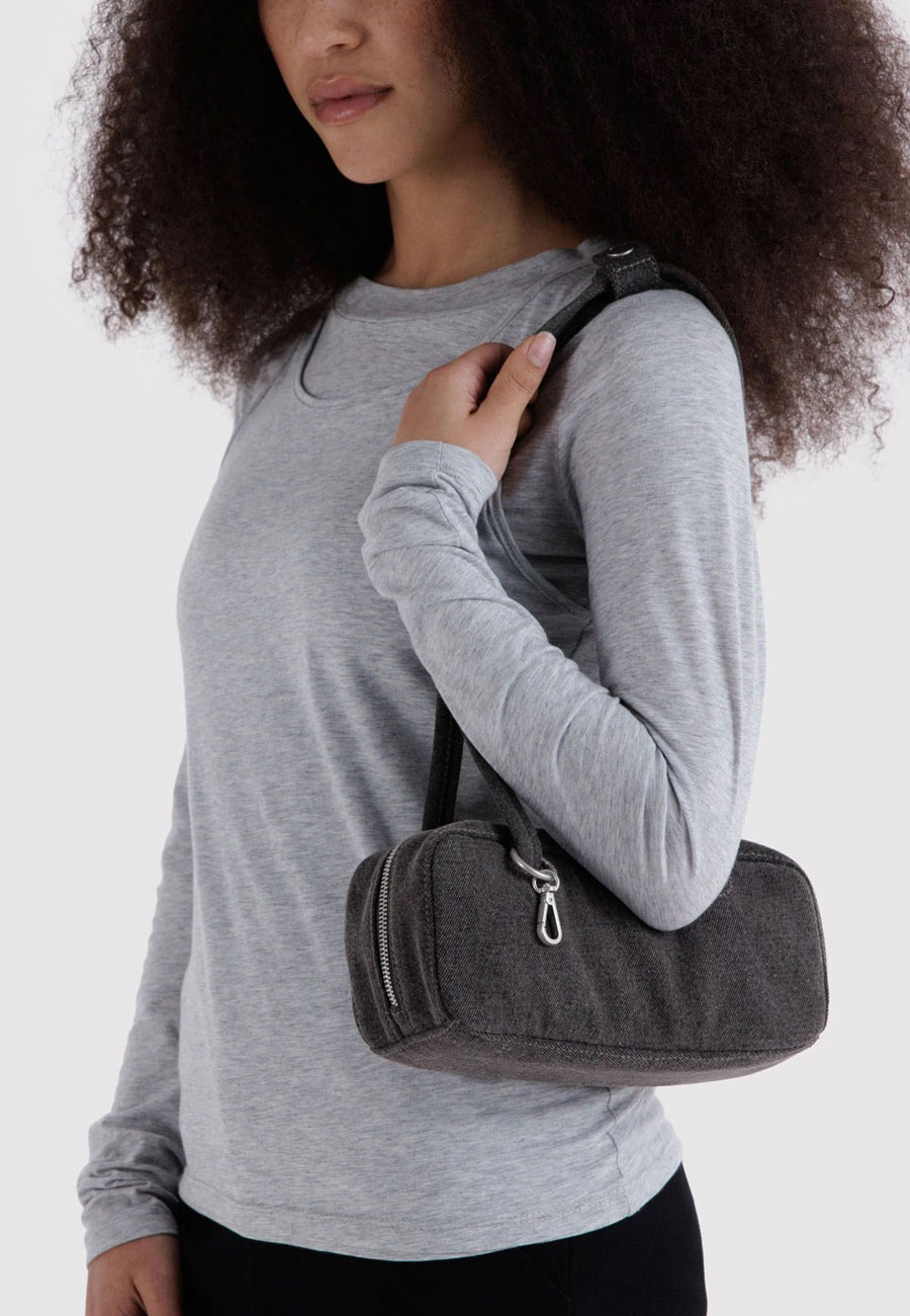 Baggu Small Denim Bowler Bag Washed Black Denim
