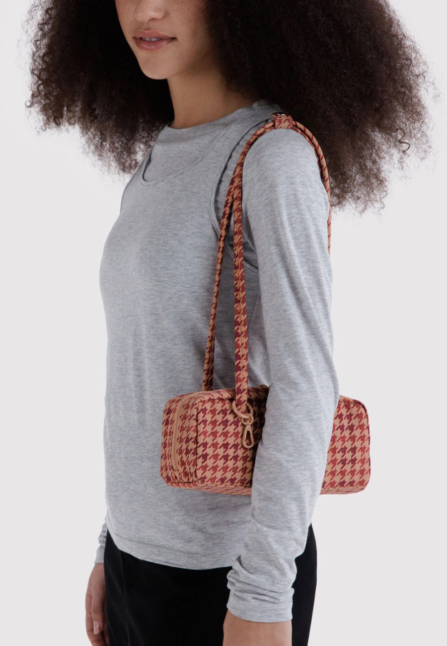Baggu Small Nylon Bowler Bag Tan Houndstooth