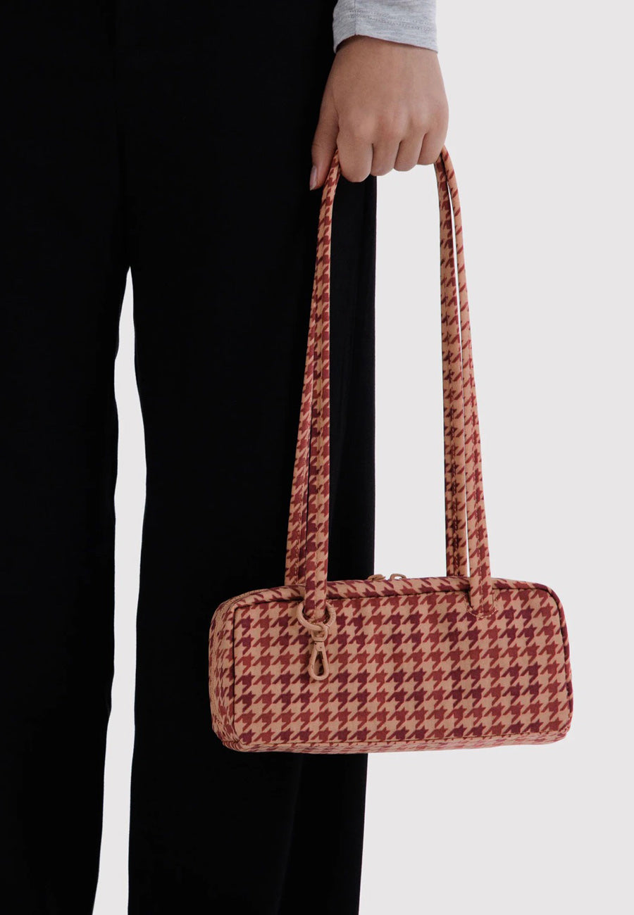 Baggu Small Nylon Bowler Bag Tan Houndstooth