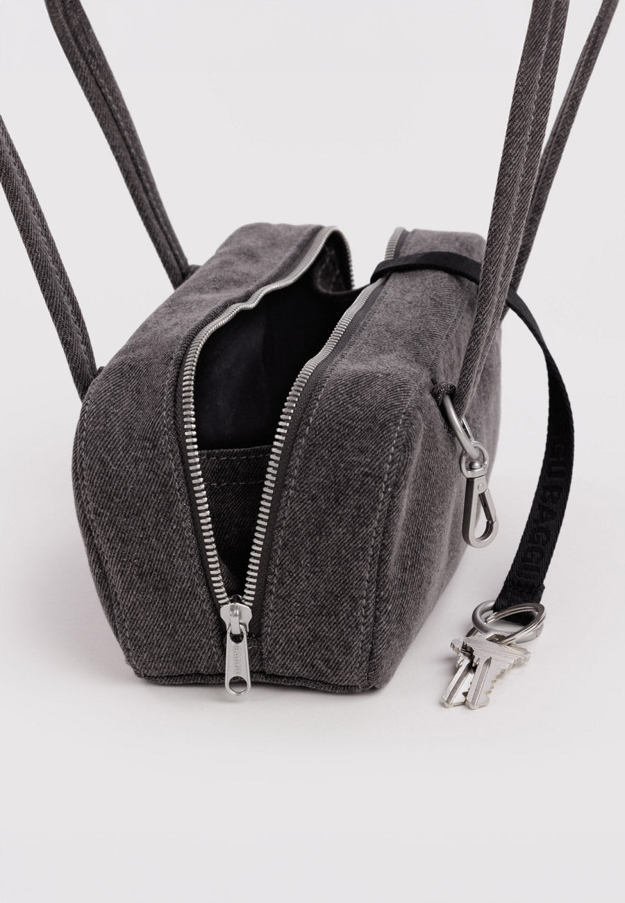 Baggu Small Denim Bowler Bag Washed Black Denim