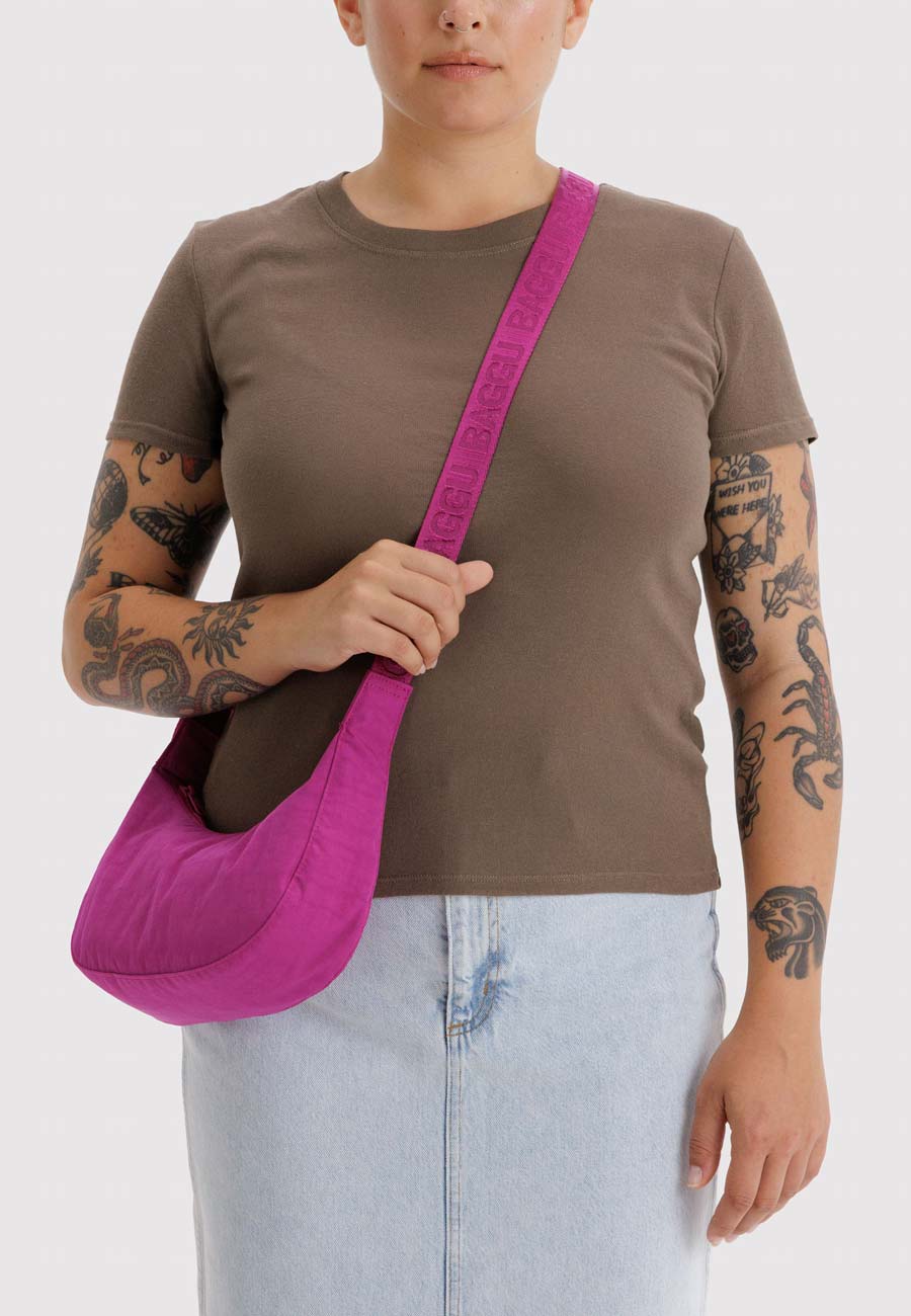 Baggu Small Nylon Crescent Bag Deep Fuchsia