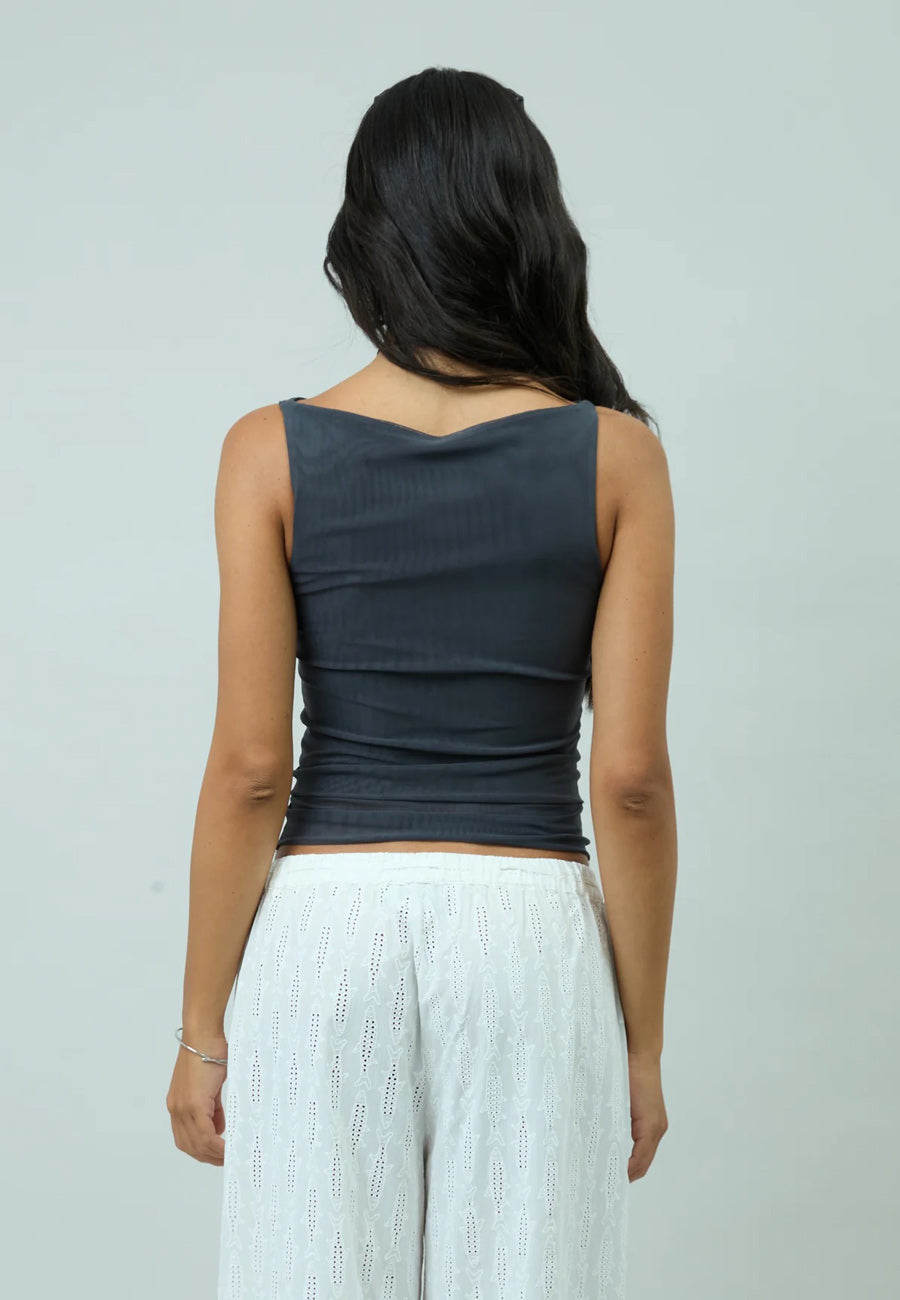 House of Sunny Sleeveless Mesh Top Steel Grey