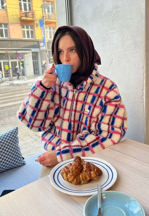 Happymess Woolen Kangaroo Jacket Pink & Cobalt